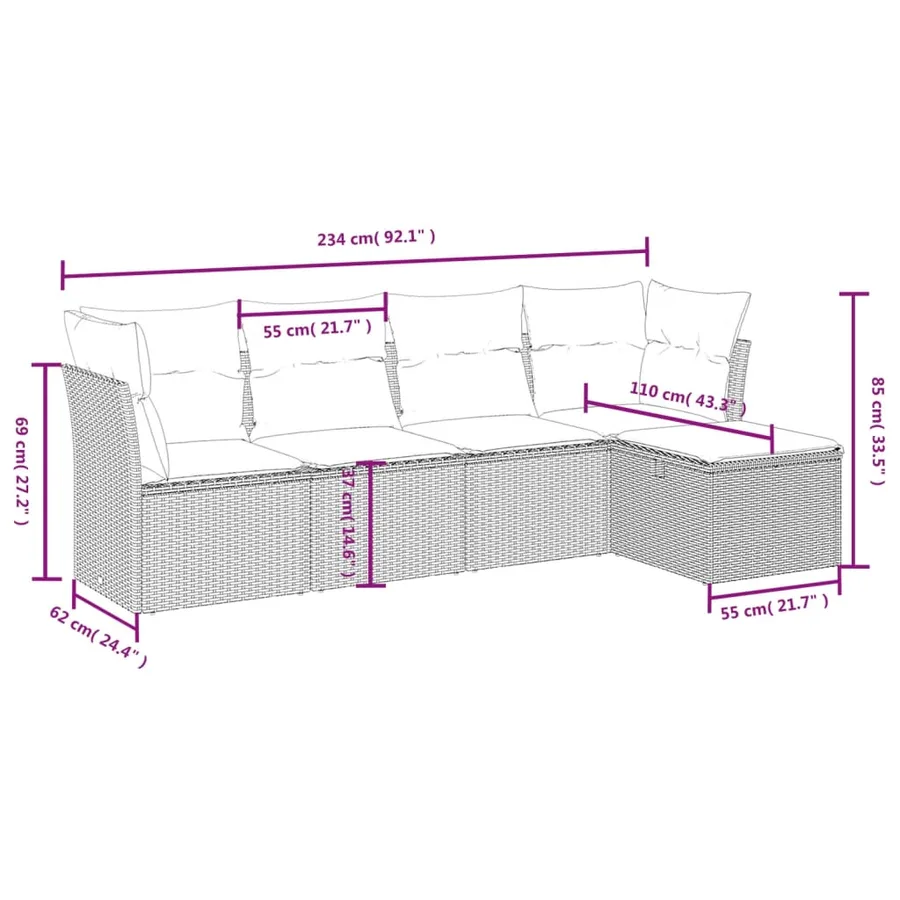 Salon de jardin avec coussins 5pcs mélange beige résine tressée - 4