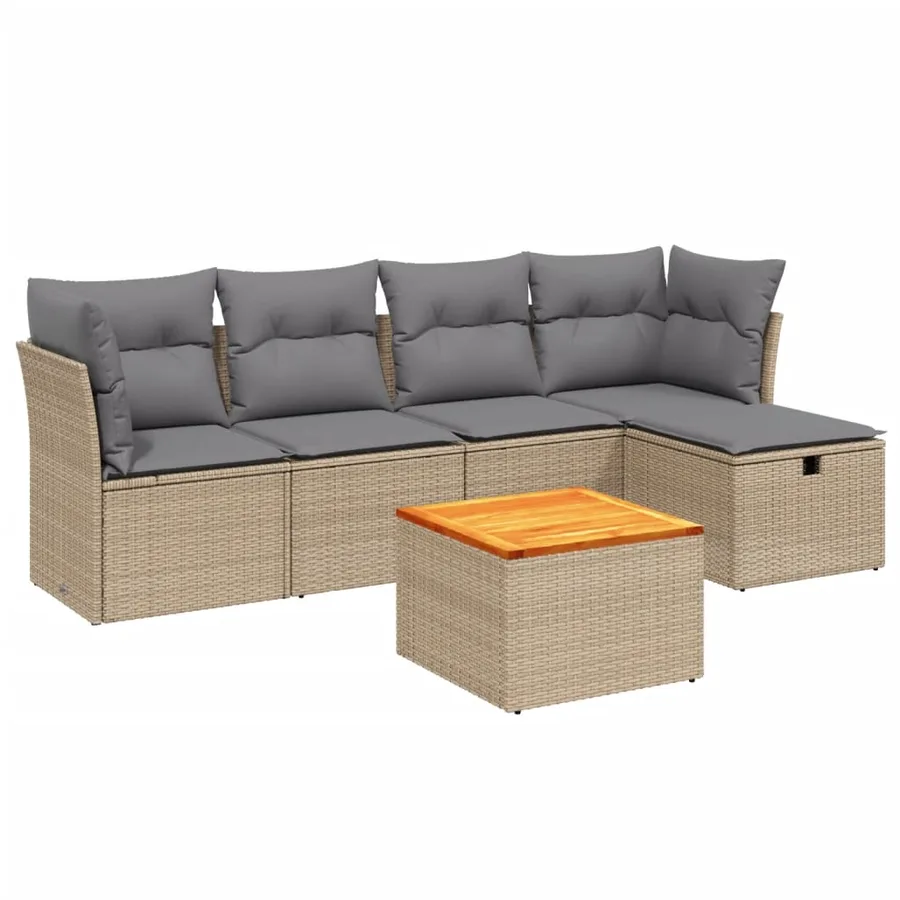 Salon de jardin avec coussins 6pcs mélange beige résine tressée - 2