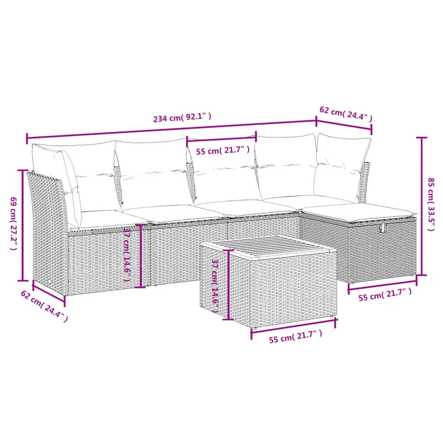 Salon de jardin avec coussins 6pcs mélange beige résine tressée - 4