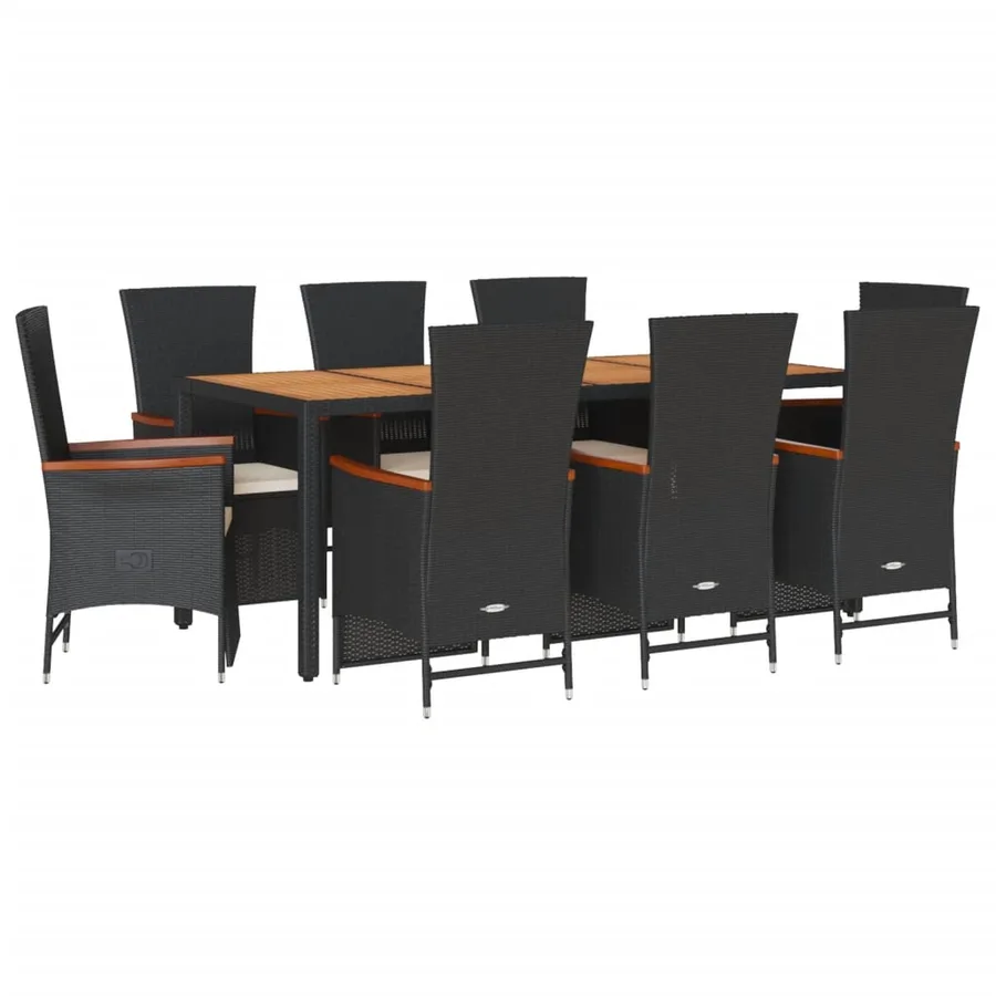 Ensemble à manger de jardin 9pcs coussins noir résine tressée - 2
