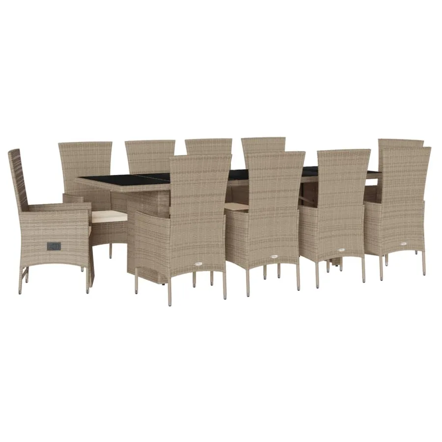 Ensemble à manger de jardin et coussins 11 pcs beige poly rotin - 2