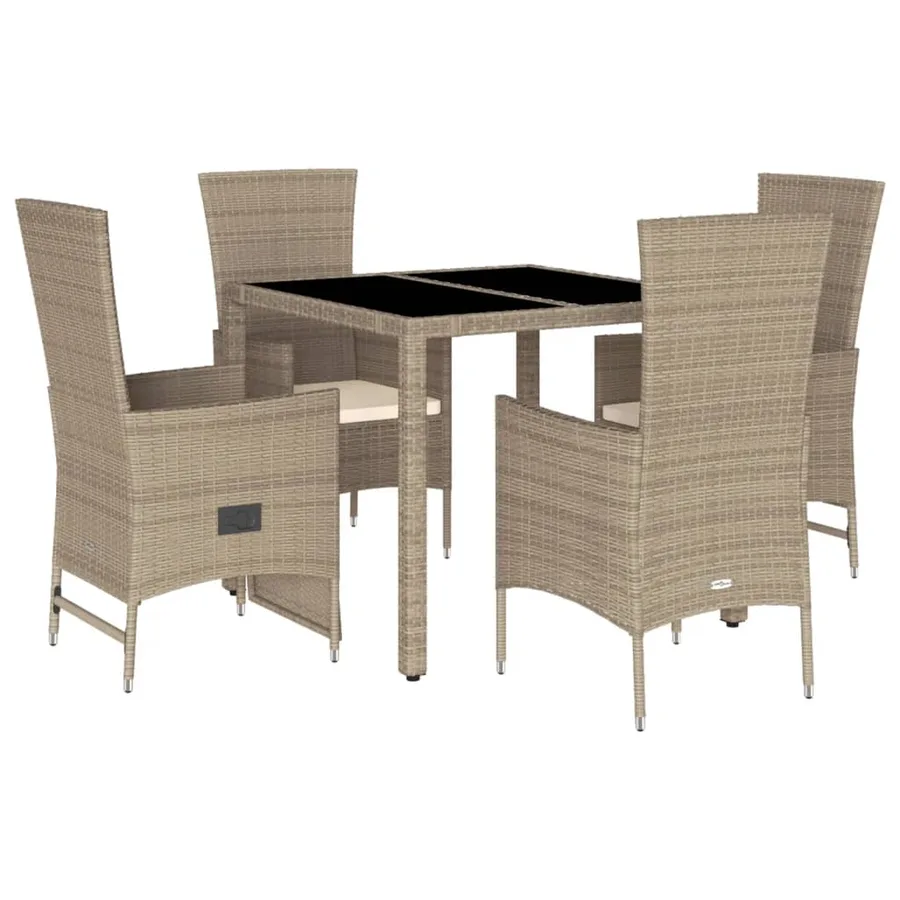 Ensemble à manger de jardin avec coussins 5pcs Beige poly rotin - 2