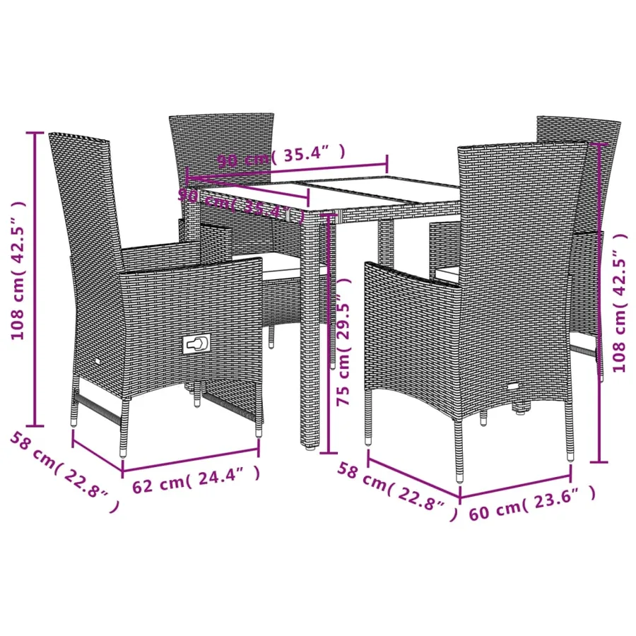 Ensemble à manger de jardin avec coussins 5pcs Beige poly rotin - 5