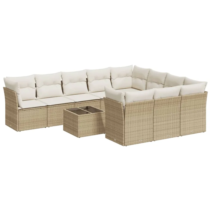 Salon de jardin 11 pcs avec coussins beige résine tressée - 2
