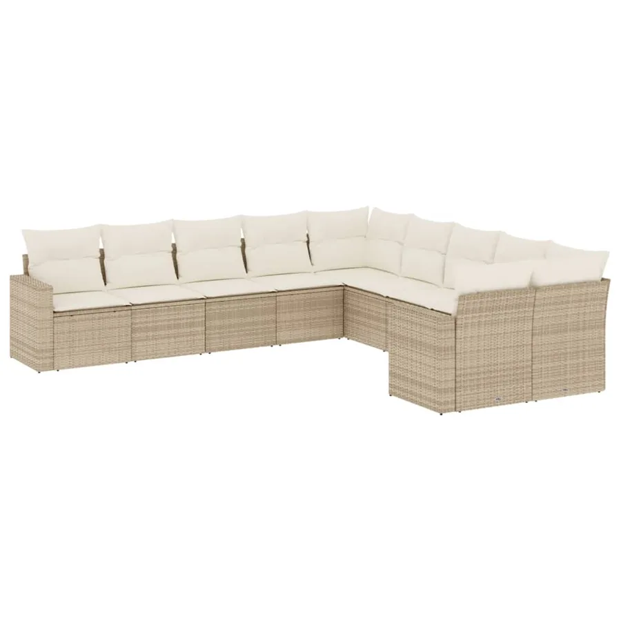 Salon de jardin avec coussins 10 pcs beige résine tressée - 2