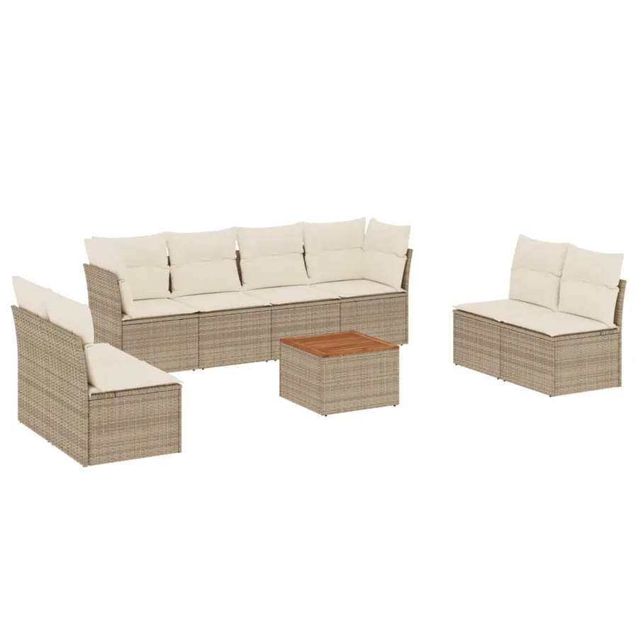 Salon de jardin avec coussins 9 pcs beige résine tressée - 2