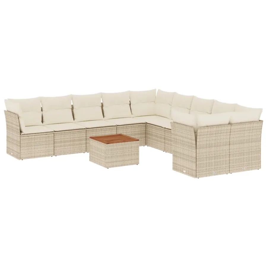 Salon de jardin 11 pcs avec coussins beige résine tressée - 2