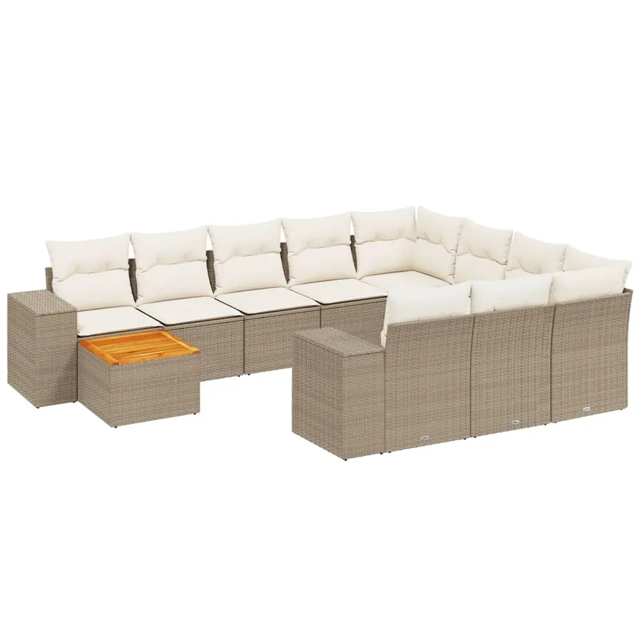 Salon de jardin 11 pcs avec coussins beige résine tressée - 2