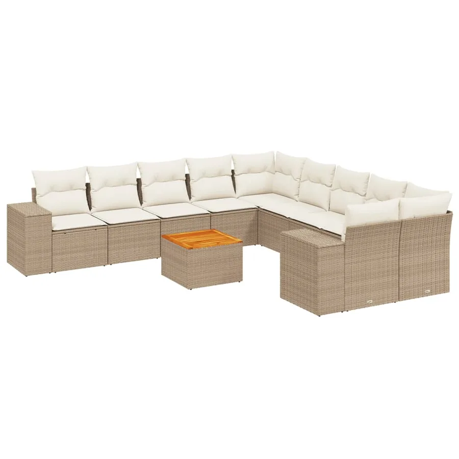 Salon de jardin 11 pcs avec coussins beige résine tressée - 2