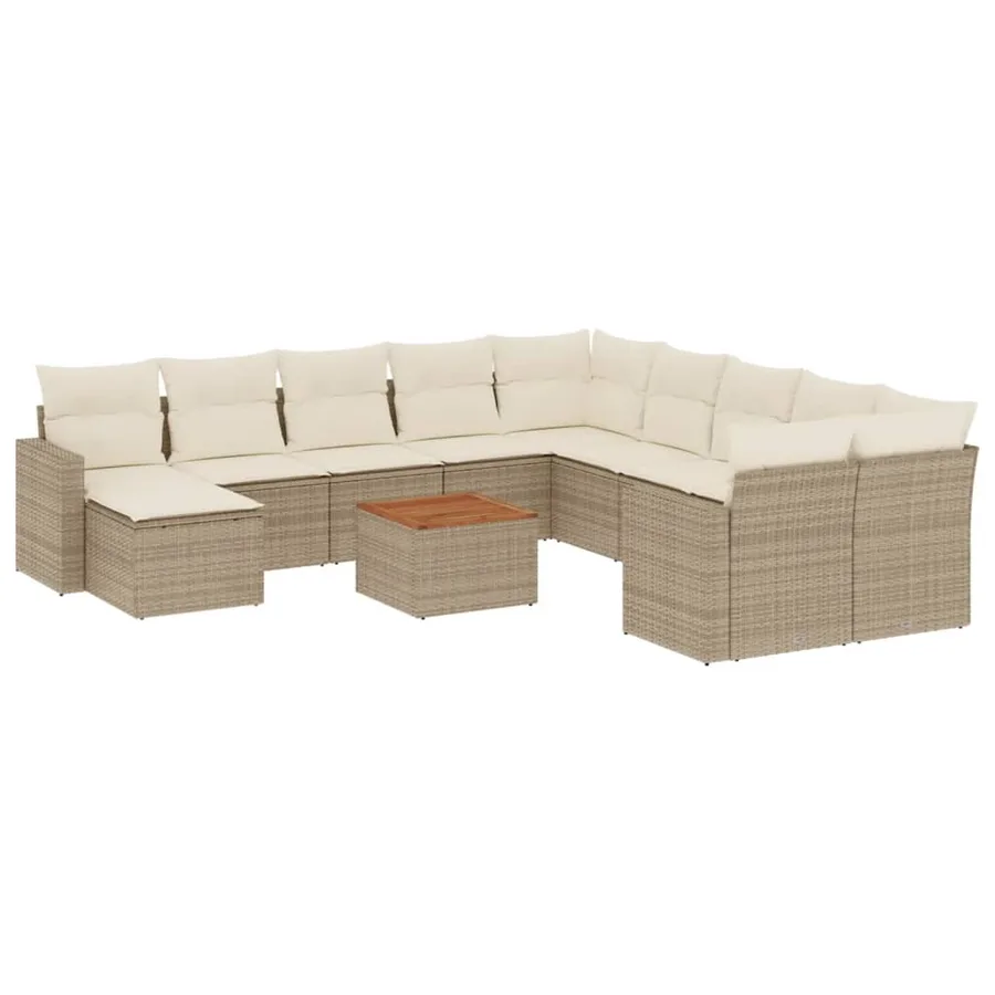 Salon de jardin avec coussins 12 pcs beige résine tressée - 2