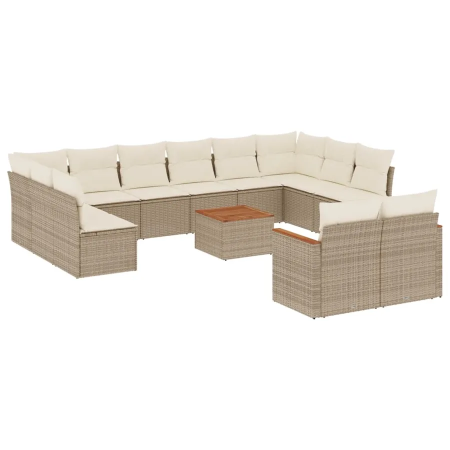 Salon de jardin avec coussins 13 pcs beige résine tressée - 2
