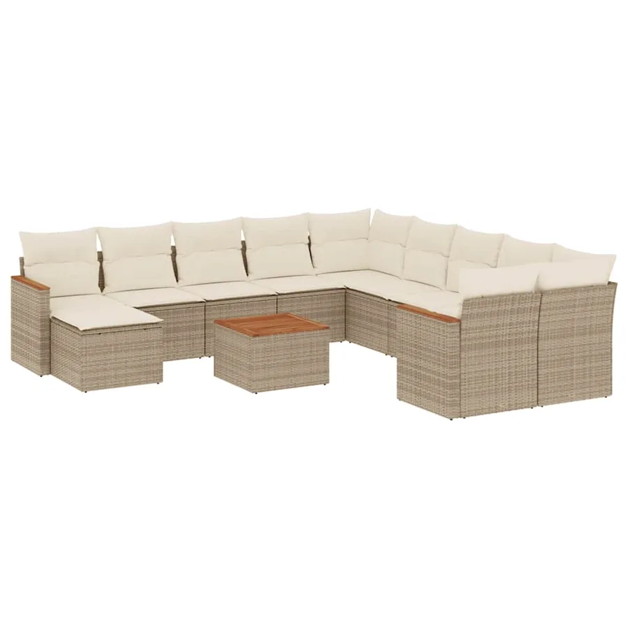 Salon de jardin avec coussins 12 pcs beige résine tressée - 2