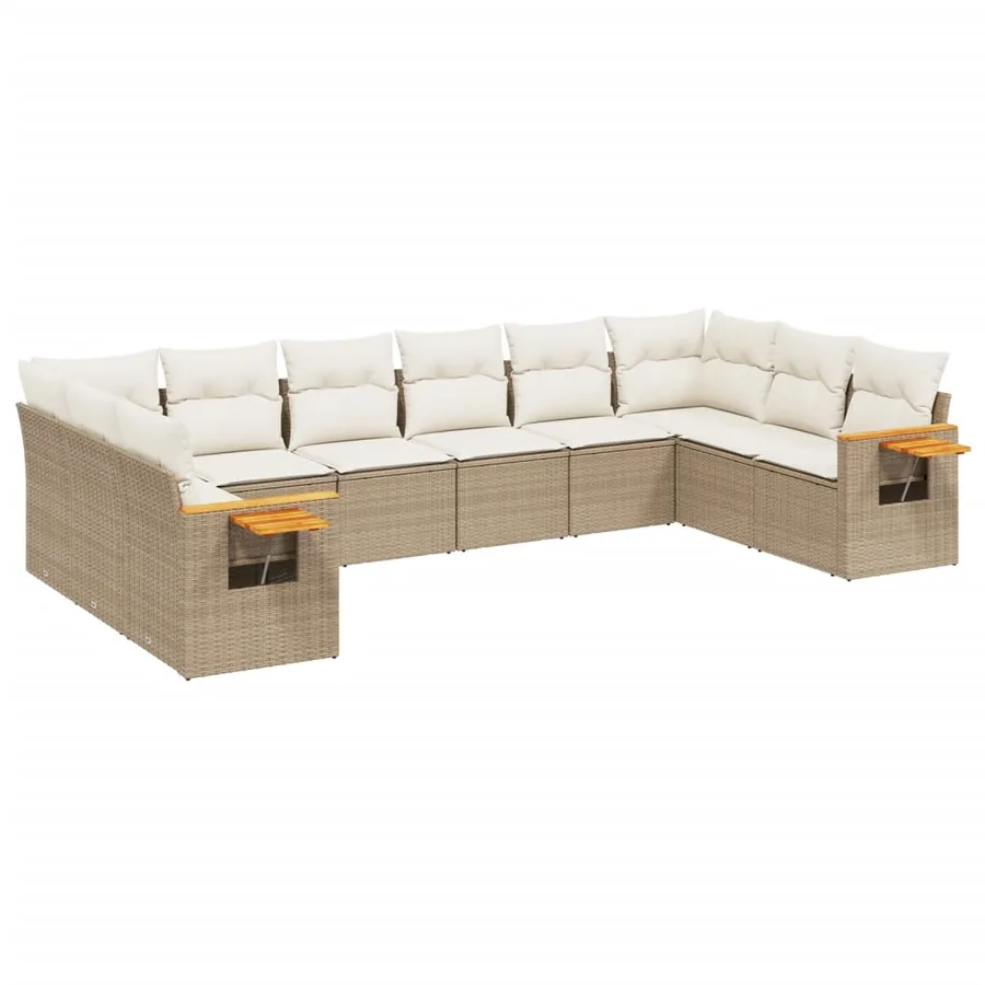 Salon de jardin avec coussins 10 pcs beige résine tressée - 2