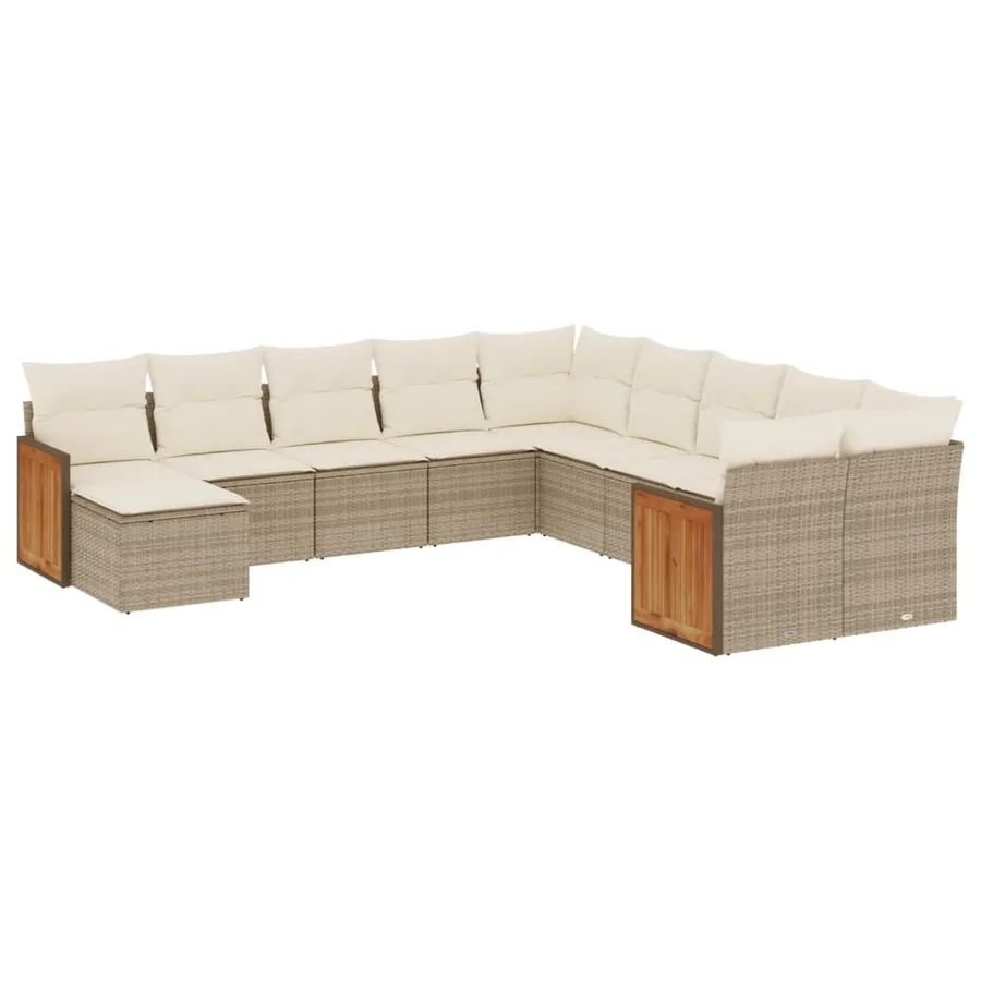 Salon de jardin 11 pcs avec coussins beige résine tressée - 2