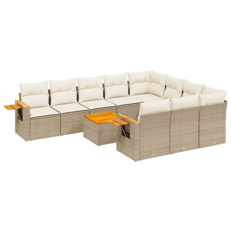 Salon de jardin 11 pcs avec coussins beige résine tressée - 2