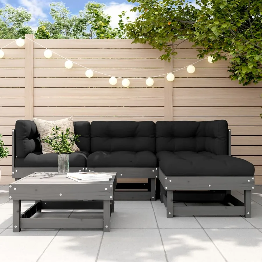 Salon de jardin 5 pcs gris bois massif de pin
