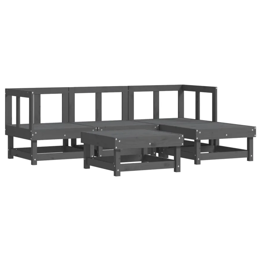 Salon de jardin 5 pcs gris bois massif de pin - 2