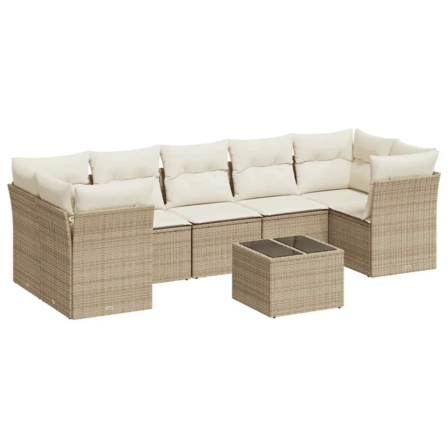 Salon de jardin avec coussins 8 pcs beige résine tressée - 2