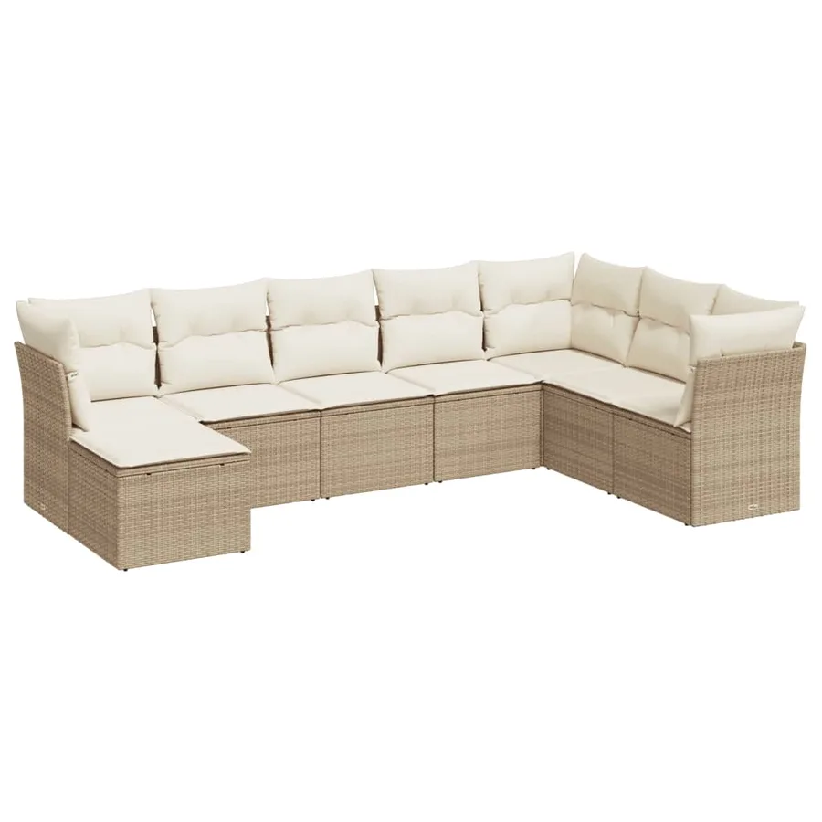 Salon de jardin avec coussins 8 pcs beige résine tressée - 2