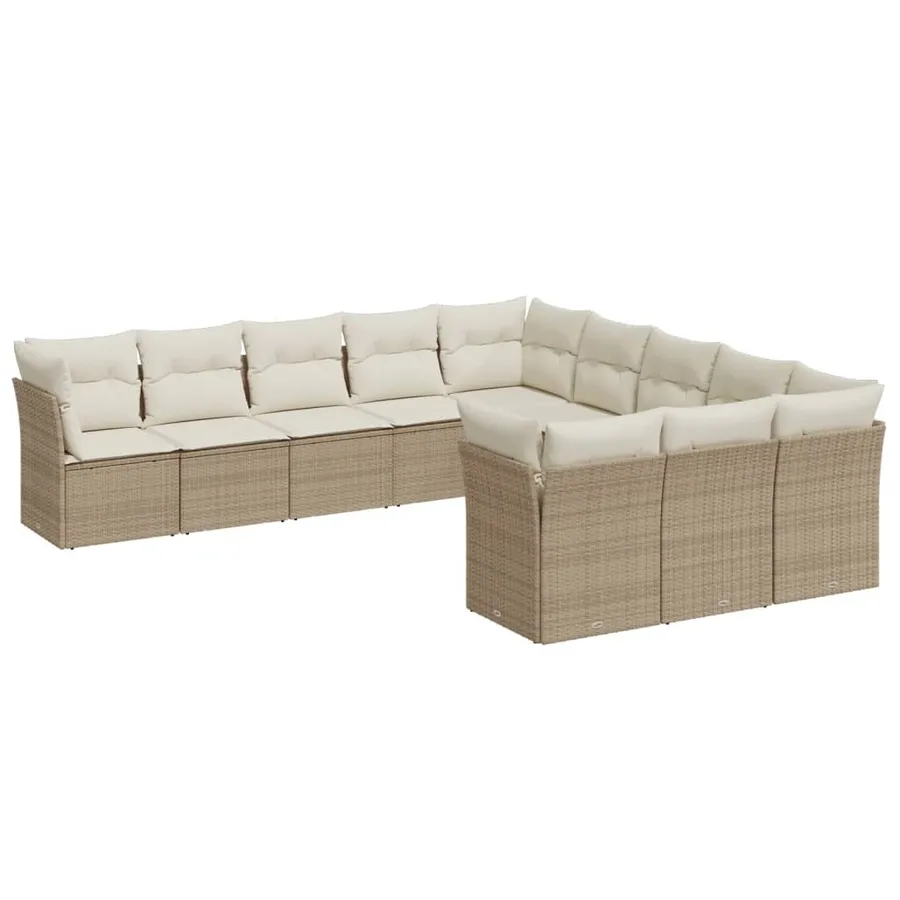 Salon de jardin 11 pcs avec coussins beige résine tressée - 2