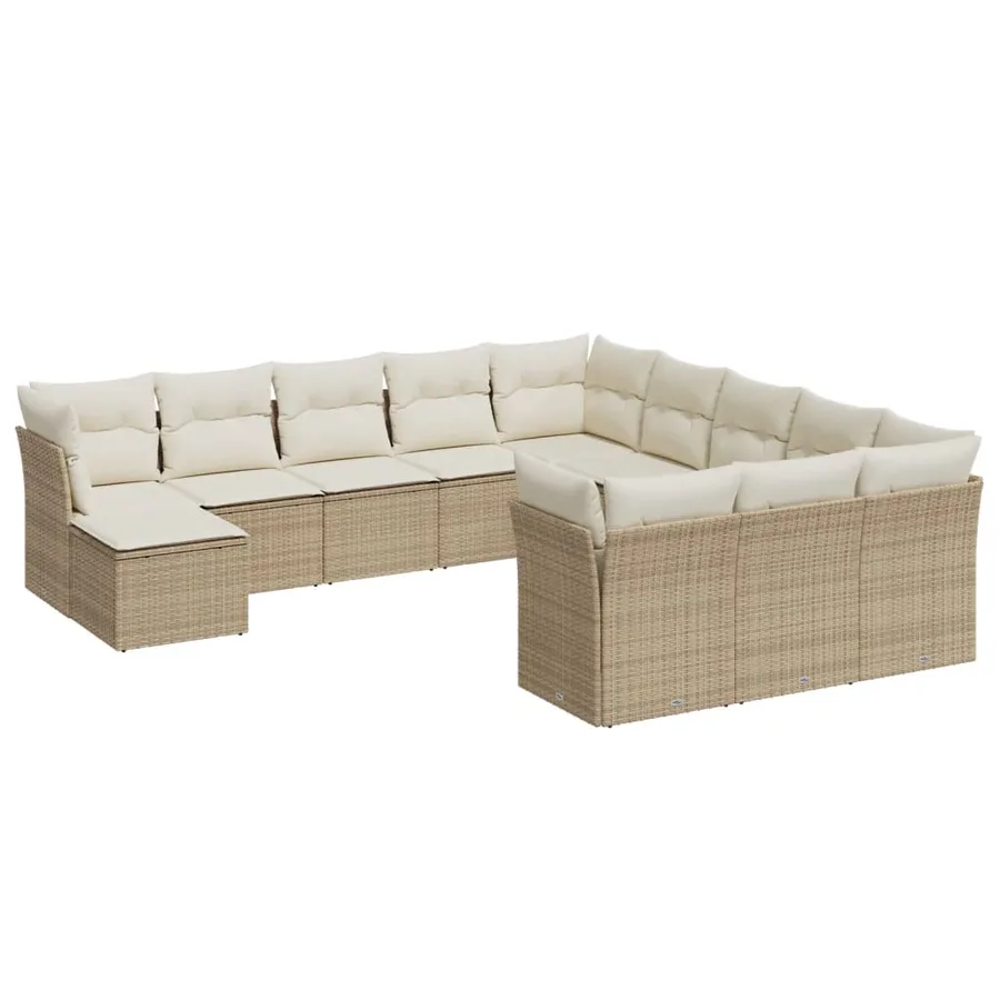 Salon de jardin avec coussins 12 pcs beige résine tressée - 2