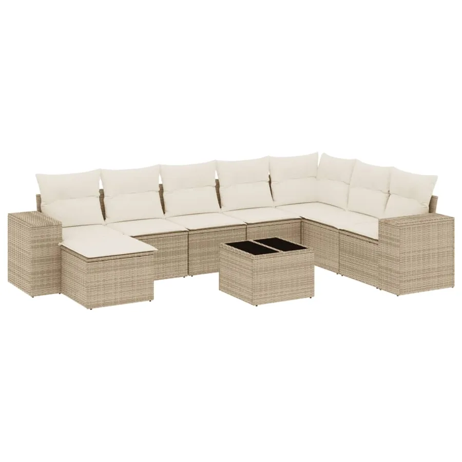 Salon de jardin avec coussins 9 pcs beige résine tressée - 2