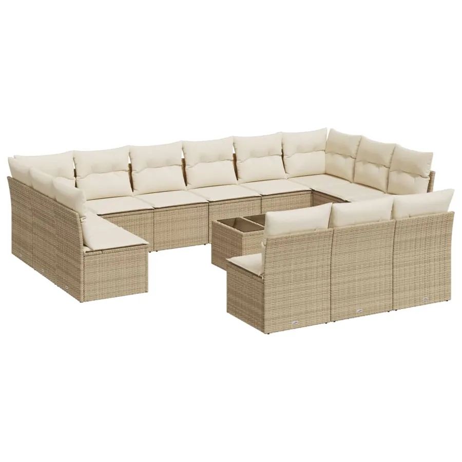 Salon de jardin avec coussins 14 pcs beige résine tressée - 2