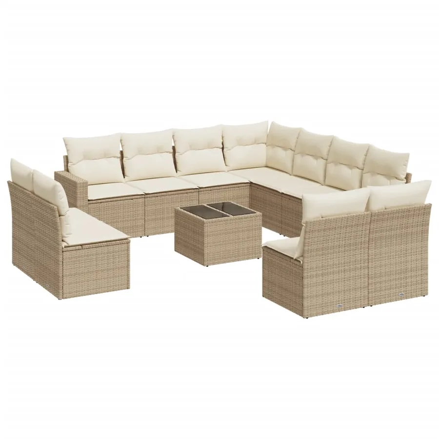 Salon de jardin avec coussins 12 pcs beige résine tressée - 2