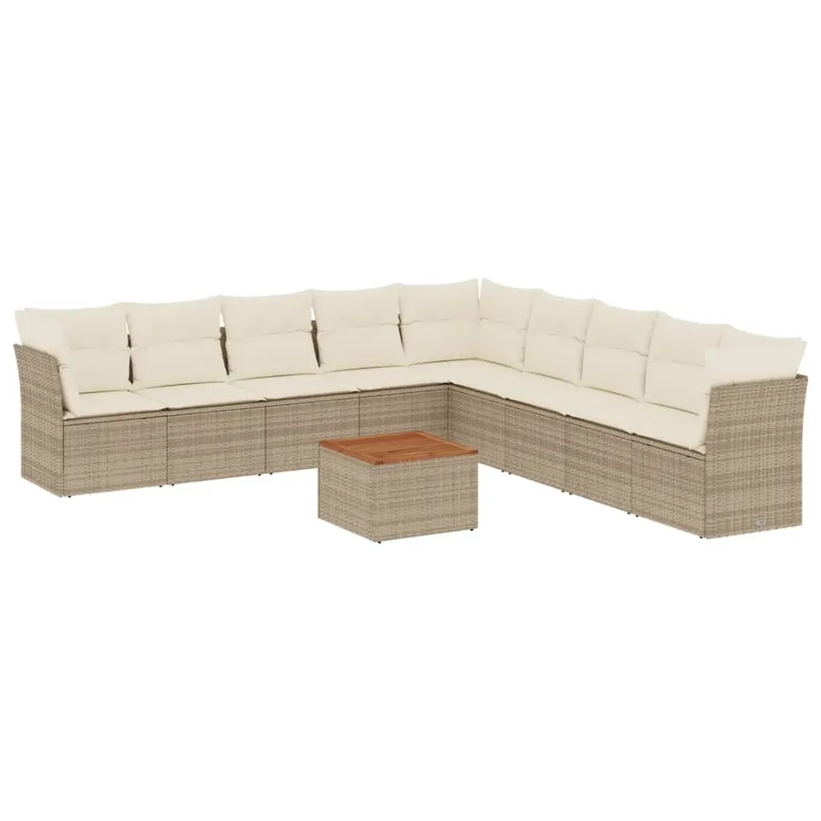Salon de jardin avec coussins 10 pcs beige résine tressée - 2