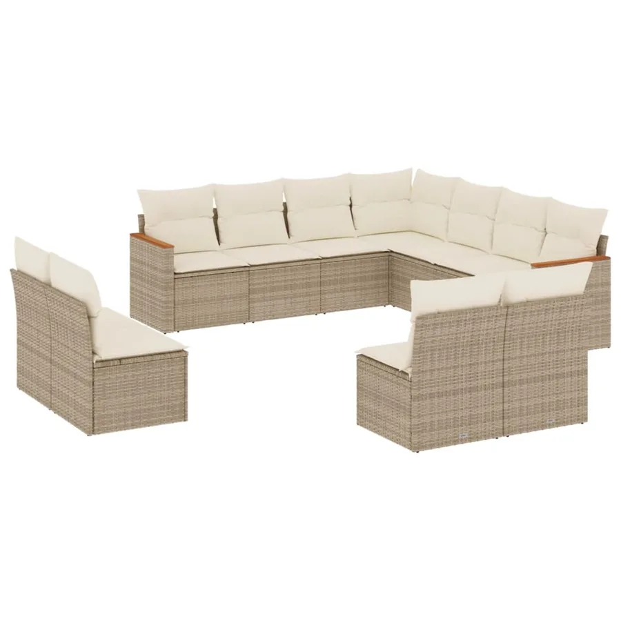 Salon de jardin 11 pcs avec coussins beige résine tressée - 2