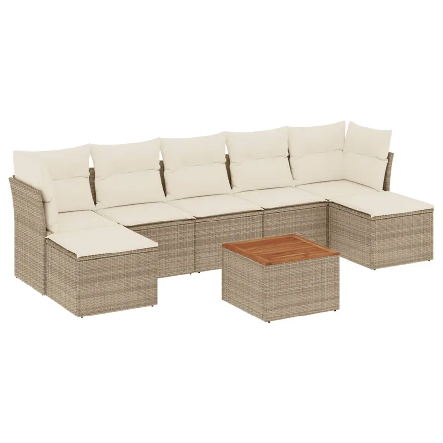 Salon de jardin avec coussins 8 pcs beige résine tressée - 2