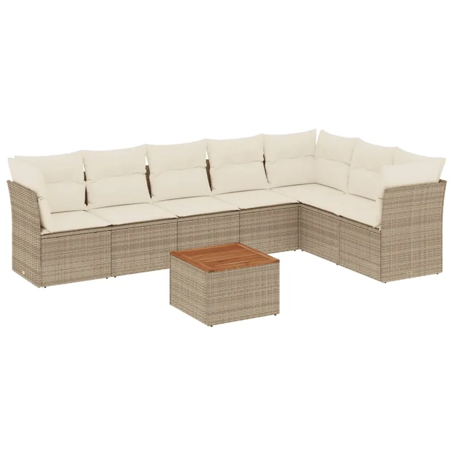 Salon de jardin avec coussins 8 pcs beige résine tressée - 2
