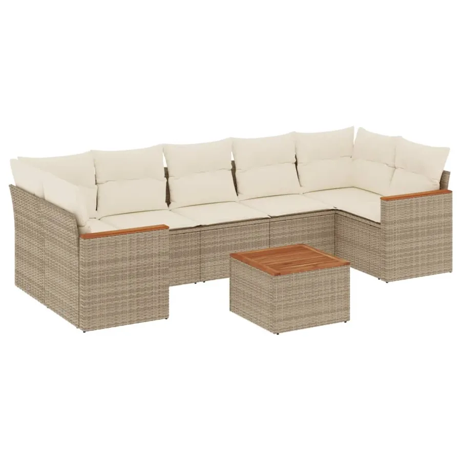 Salon de jardin avec coussins 8 pcs beige résine tressée - 2