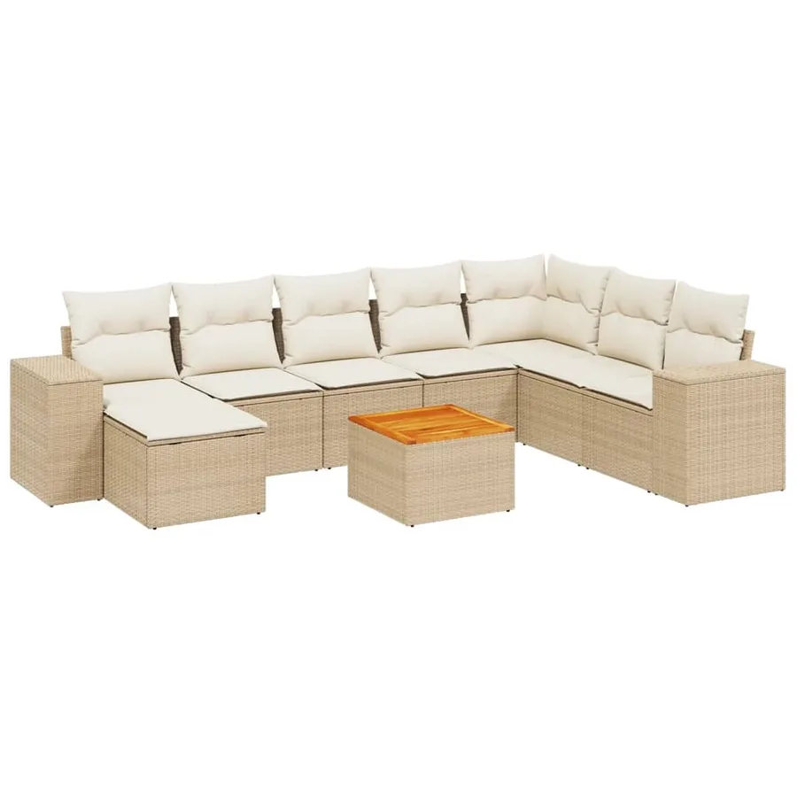 Salon de jardin avec coussins 9 pcs beige résine tressée - 2