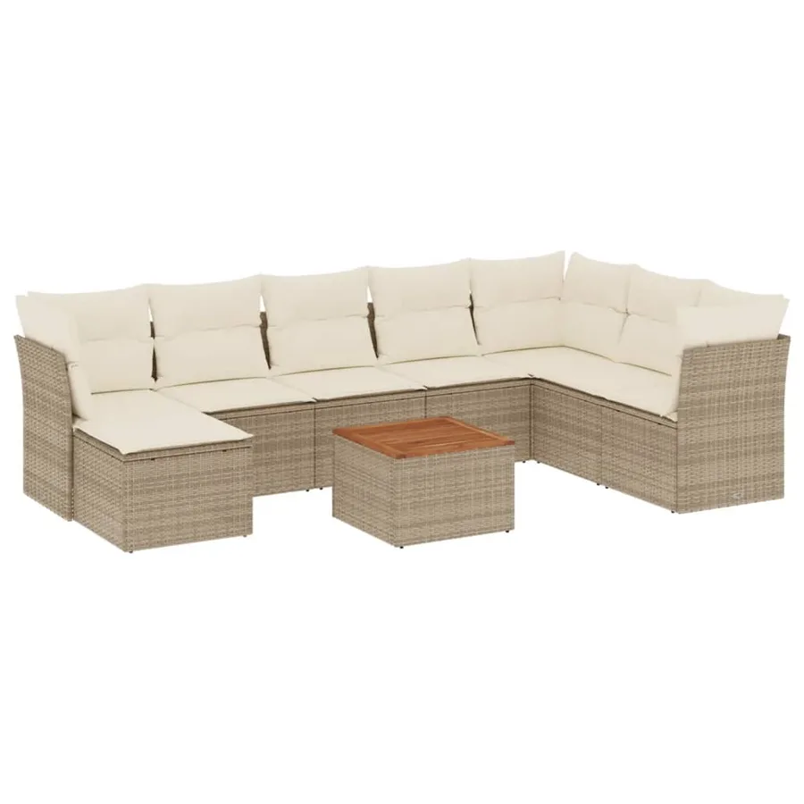 Salon de jardin avec coussins 9 pcs beige résine tressée - 2