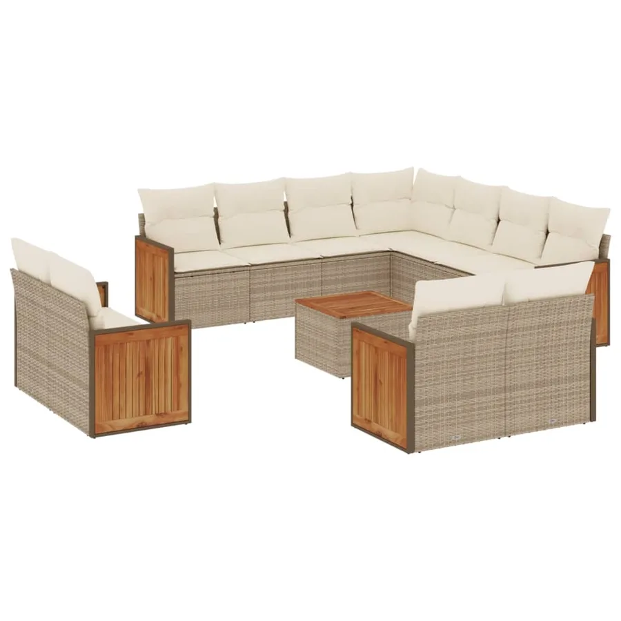 Salon de jardin avec coussins 12 pcs beige résine tressée - 2