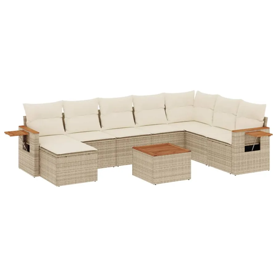 Salon de jardin avec coussins 9 pcs beige résine tressée - 2