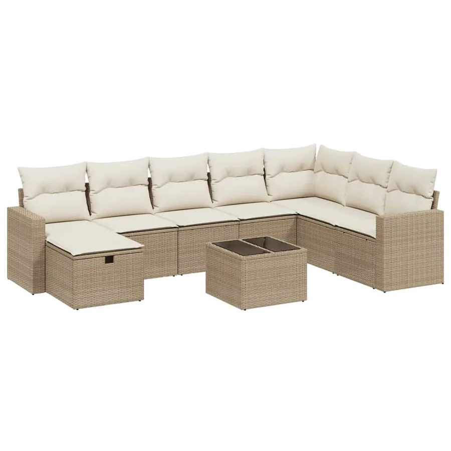 Salon de jardin avec coussins 9 pcs beige résine tressée - 2