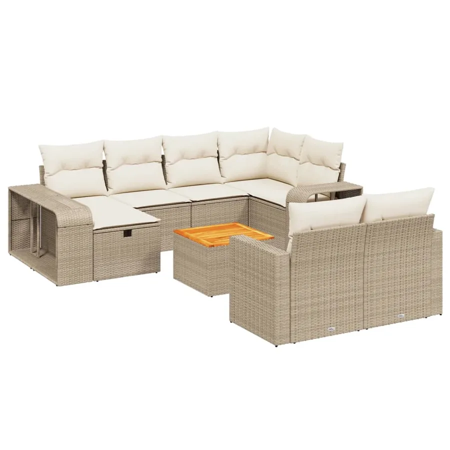 Salon de jardin 11 pcs avec coussins beige résine tressée - 2