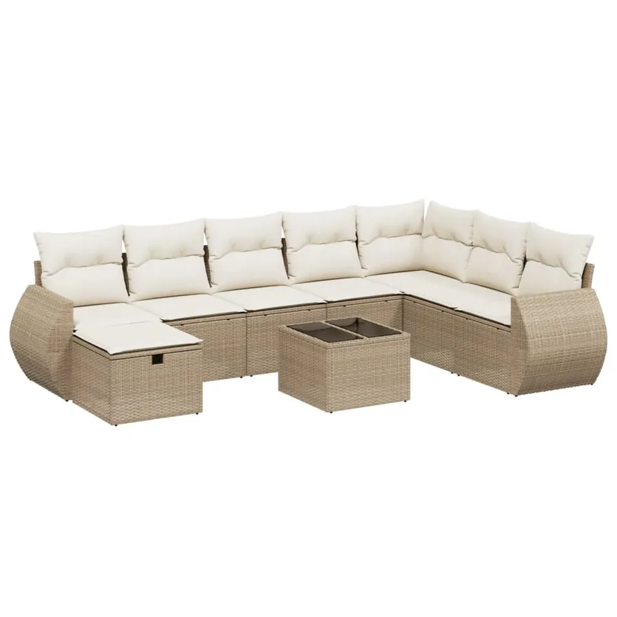Salon de jardin avec coussins 9 pcs beige résine tressée - 2