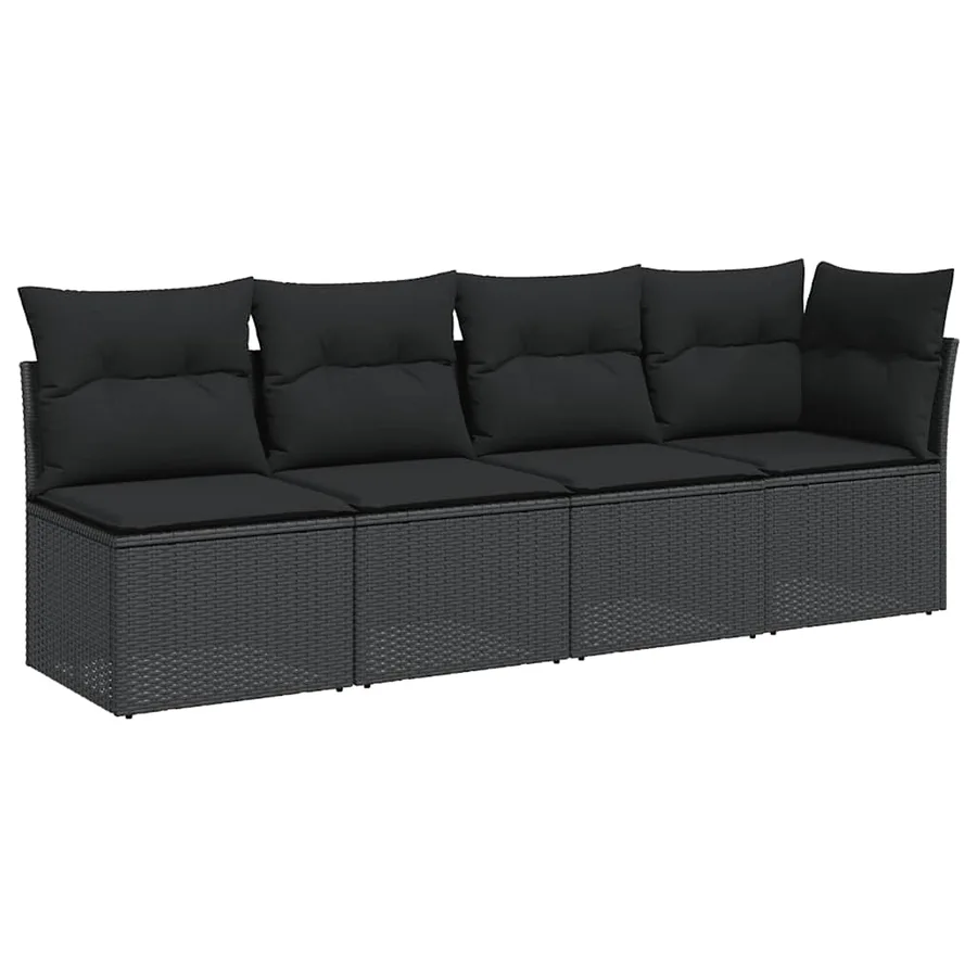 Canapé de jardin avec coussins 4 places en polyrotin noir - 2