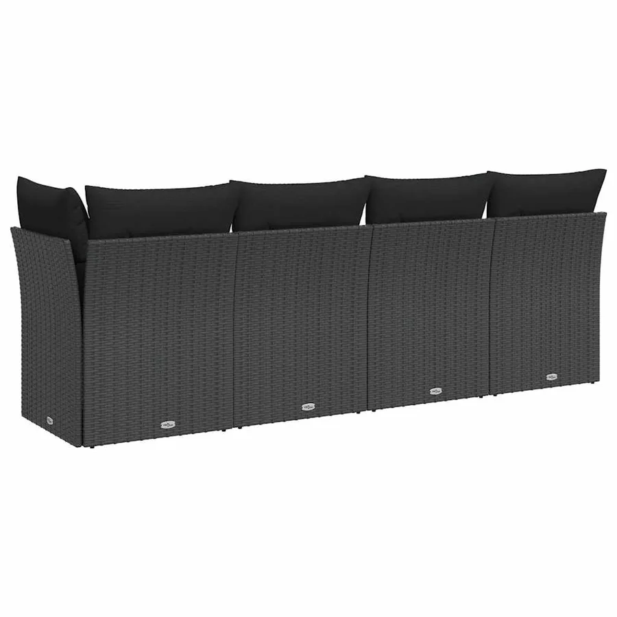 Canapé de jardin avec coussins 4 places en polyrotin noir - 6