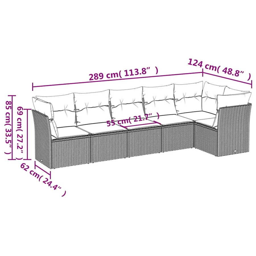 Salon de jardin 6 pcs avec coussins noir résine tressée - 3