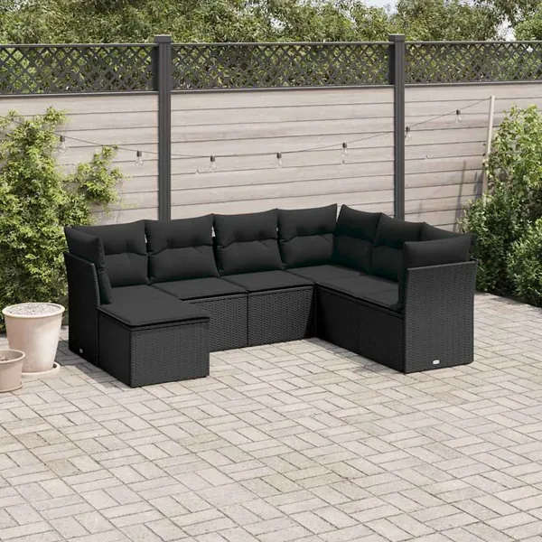 Salon de jardin 7 pcs avec coussins noir résine tressée 55 x 62 x 69 cm - 54,6 kg