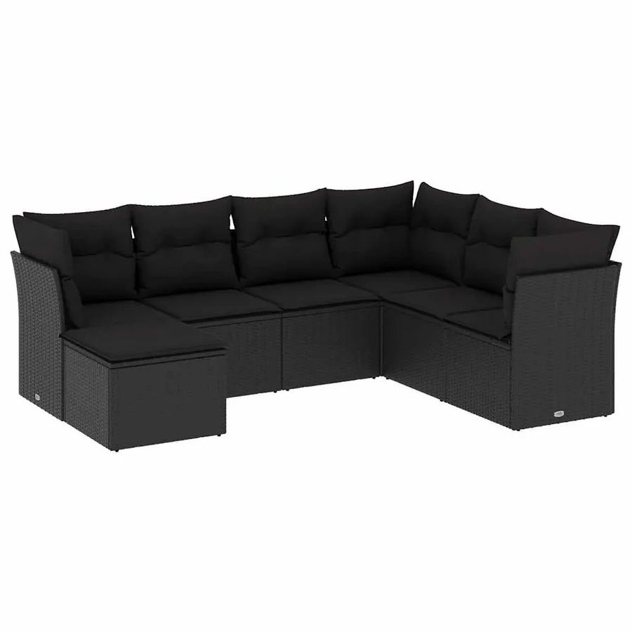 Salon de jardin 7 pcs avec coussins noir résine tressée 55 x 62 x 69 cm - 54,6 kg - 2
