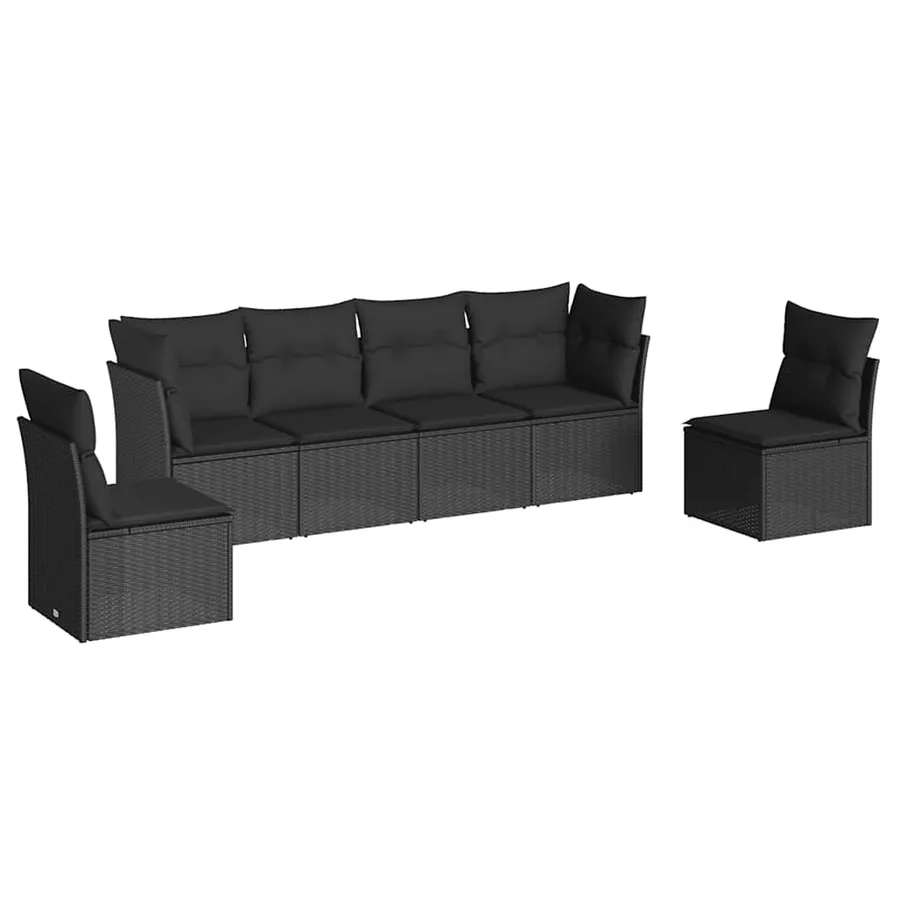Salon de jardin 6 pcs avec coussins noir résine tressée - 2