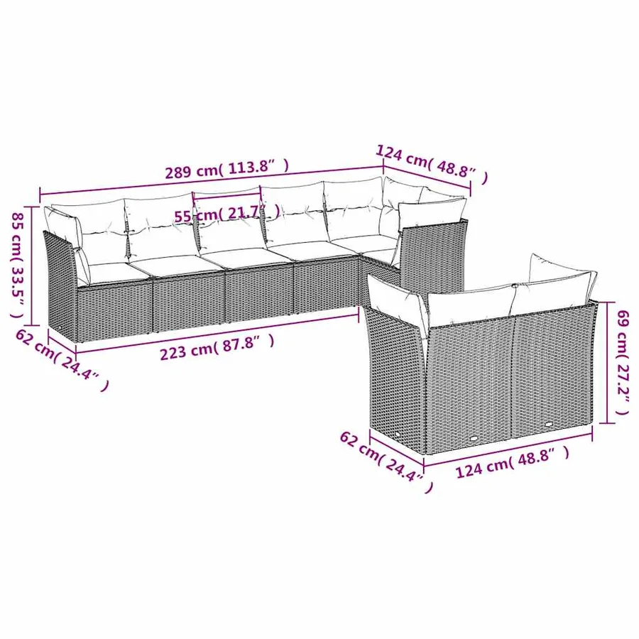 Salon de jardin 8 pcs avec coussins noir résine tressée - 3