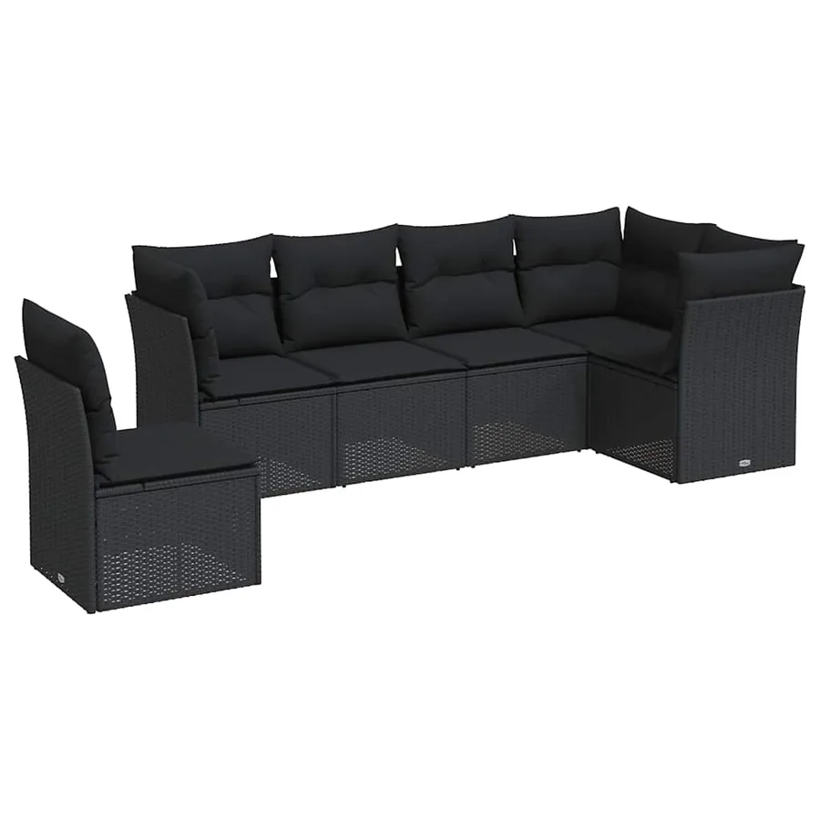 Salon de jardin 6 pcs avec coussins noir résine tressée - 2