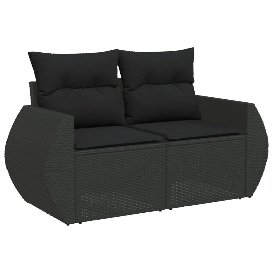 Salon de jardin 8 pcs avec coussins noir résine tressée - 3