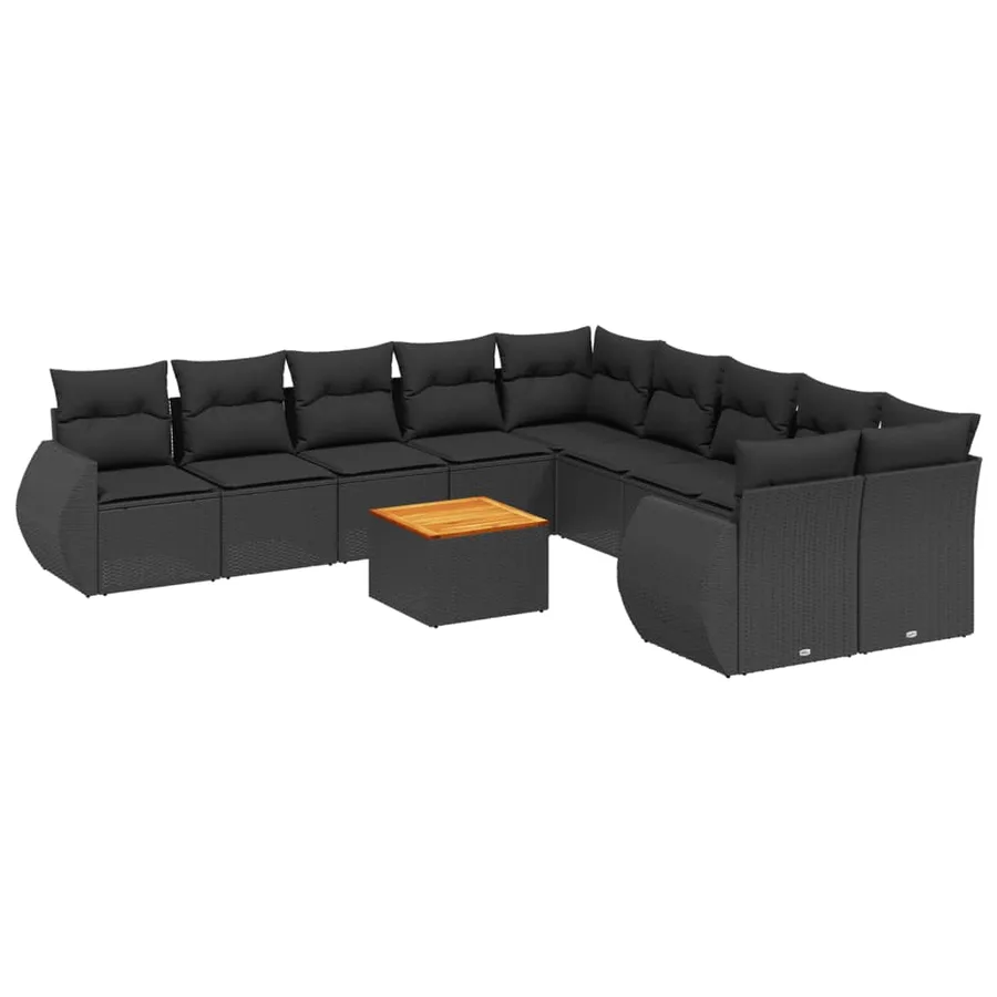 Salon de jardin 11 pcs avec coussins noir résine tressée - 2